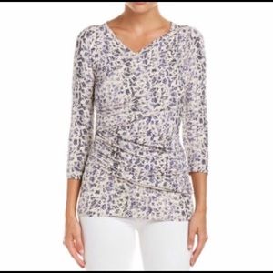 CAbi 262 Animal Print Double Drap Top XS